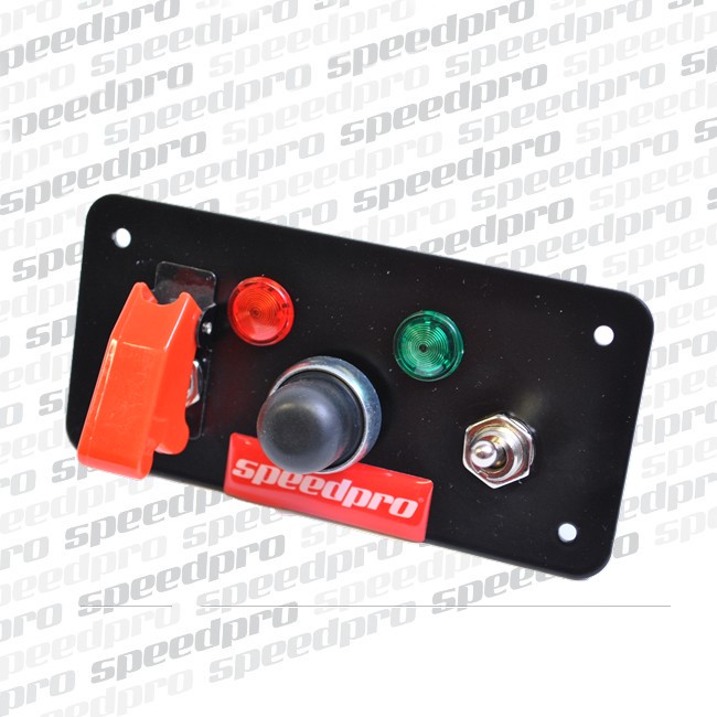 ALU startovací panel 2x spínač, 1x startovací tlačítko, 2x kontrolka – 135×65 mm